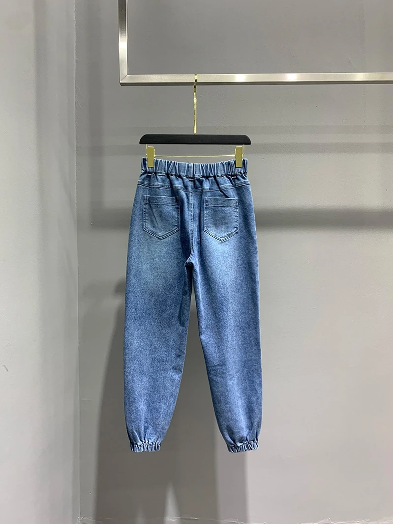 

2021 Spring Autumn New European Embroidered Lady Trousers Casual Tappered Denim Jeans Loose High Waist Harem Pants