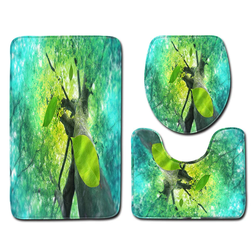 

Zeegle Print Natural Bath Mat Set Pedestal Rug Lid Toilet Cover Anti-slip Bathroom Floor Mat Toilet Entrance Foot Rug Modern Rug