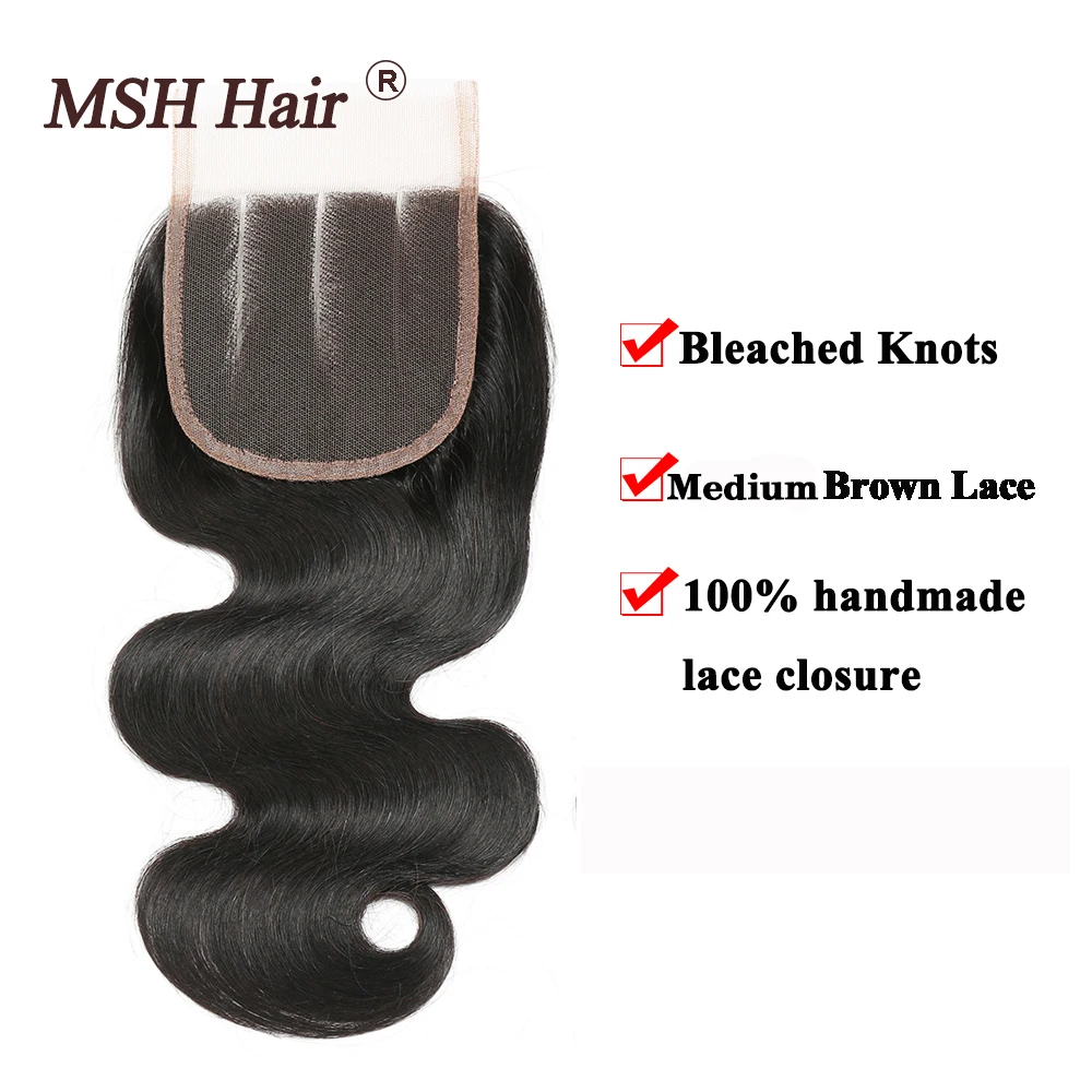MSH волосы бразильские объемные волны 3 пряди с закрытием человеческие ткет не
