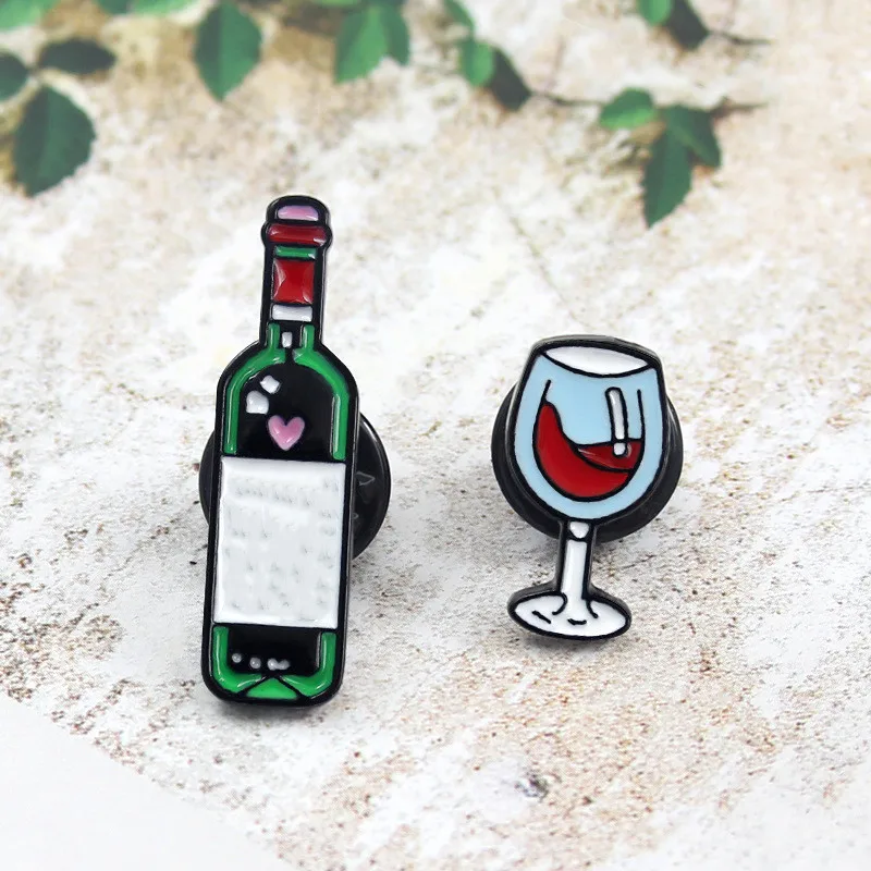 Эмалированная брошь в форме Красной бутылки вина и винных очков значок для