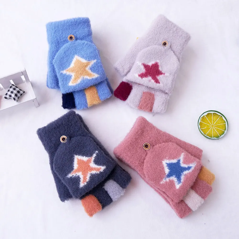 

Детские зимние перчатки, модные вязаные митенки без пальцев, детские варежки без капель, толстые теплые спортивные перчатки для игр на откр...