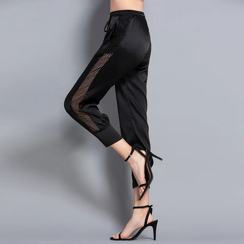 NS148   Summer new silk Harem Pants women's middle age elastic waist loose large mulberry silk Capris