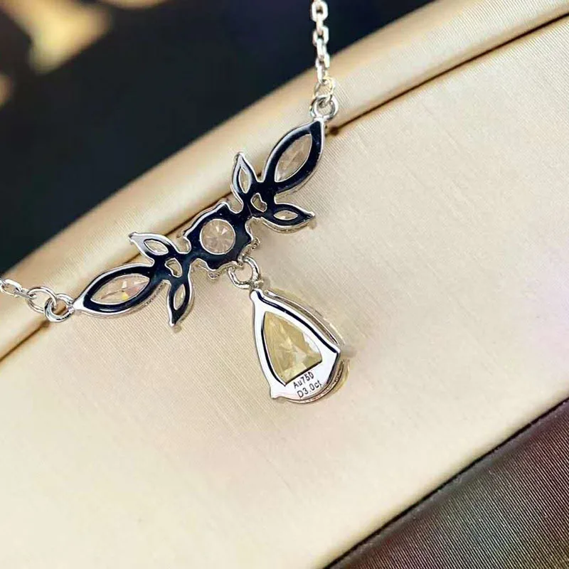 

100% 925 Sterling Silver Pear Cut Citrine Necklace Round Created Moissanite Wedding Engagement Pendant Necklace Fine Jewelry