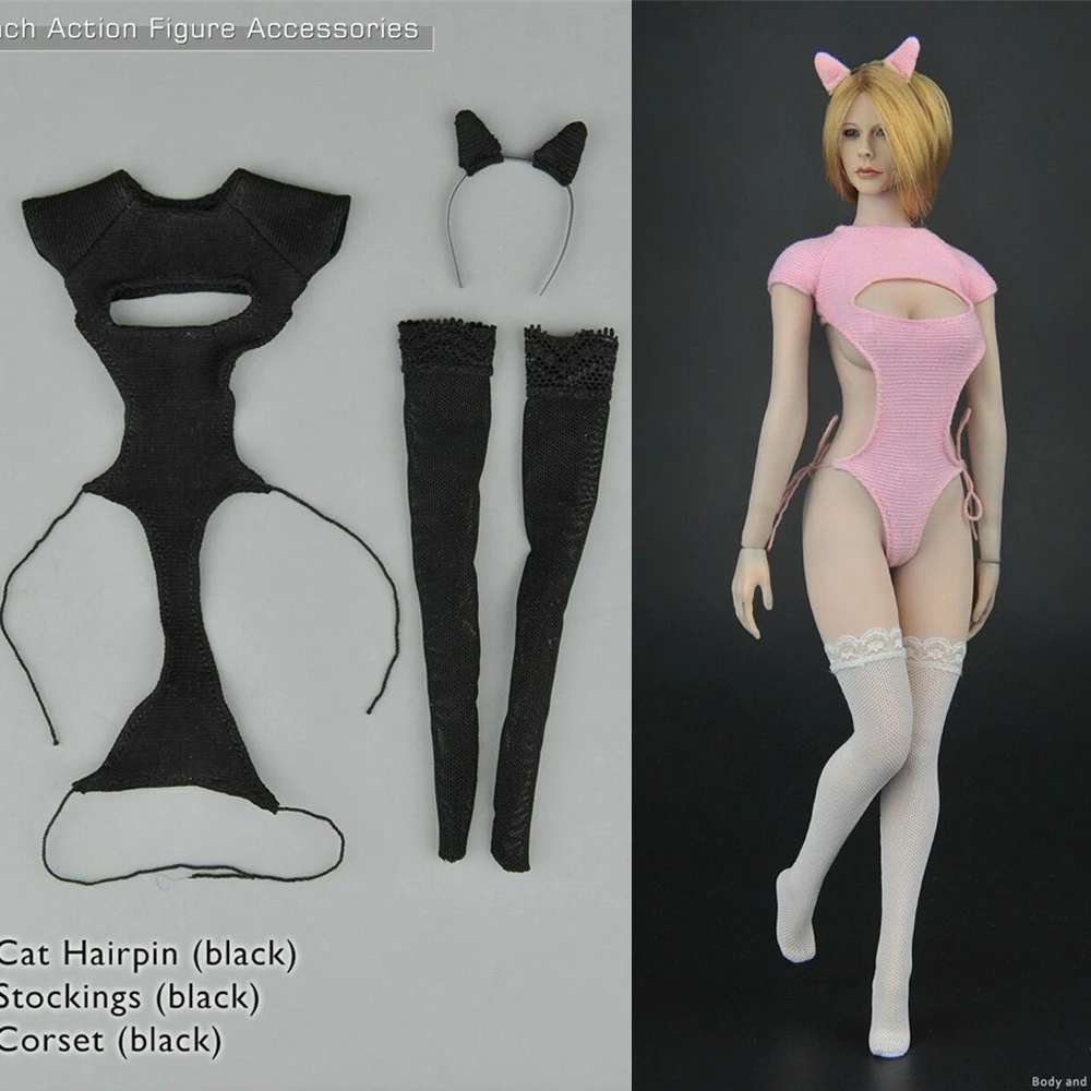 1/6 ZYTOYS ZY5027A /B Pink / Black Cat Hairpin Corset Stockings Clothing Fit 12&quot Female Figure Doll Toys |