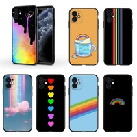 fashion rainbow art for apple iphone 13 12 11 mini xs xr x pro max se 2020 8 7 6 5 5s plus black silicone phone case