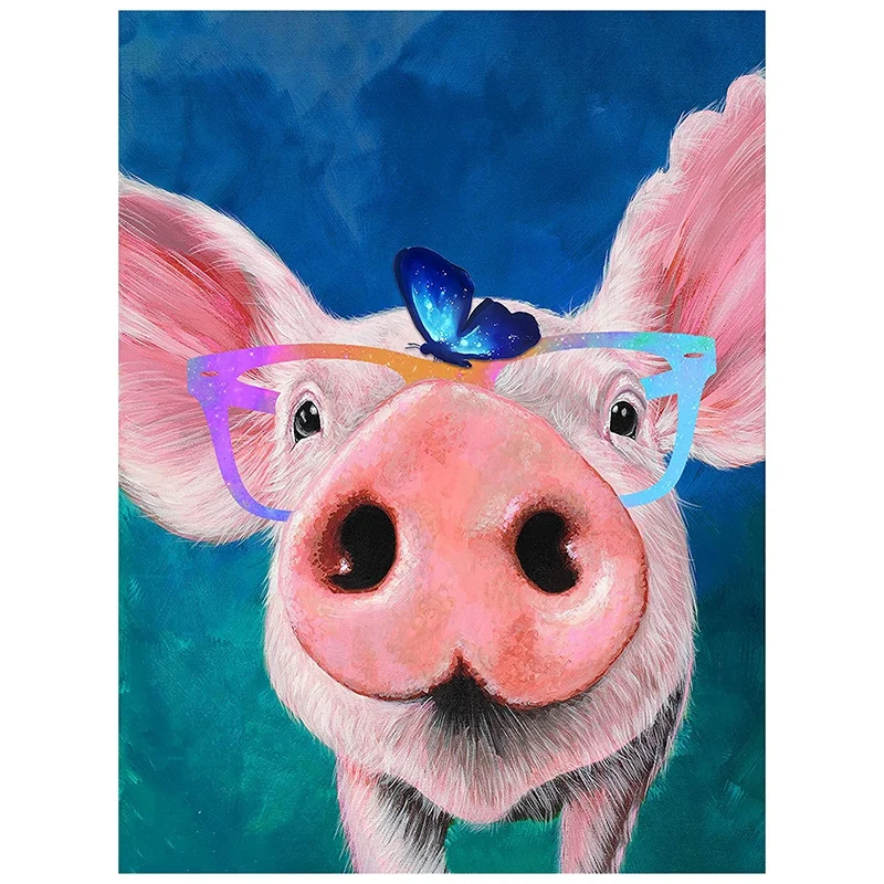 

HOT SALE Diamond Painting Full Circle Diamond Kit Rhinestone Picture Art Craft Home Door Decoration (Glasses Piggy)