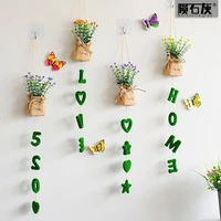 letter flower art pendant linen bag flocking green plant indoor wall hanging flower basket wall hanging decorations