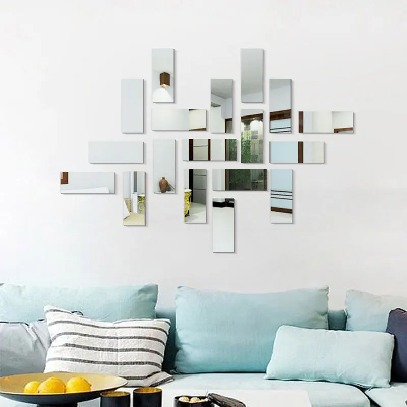 

18Pcs 3D Mirror Wall Sticker Rectangle Acrylic Mirror Wall Stickers Diy Home TV Background Bedroom Room Stickers Decoration 2021