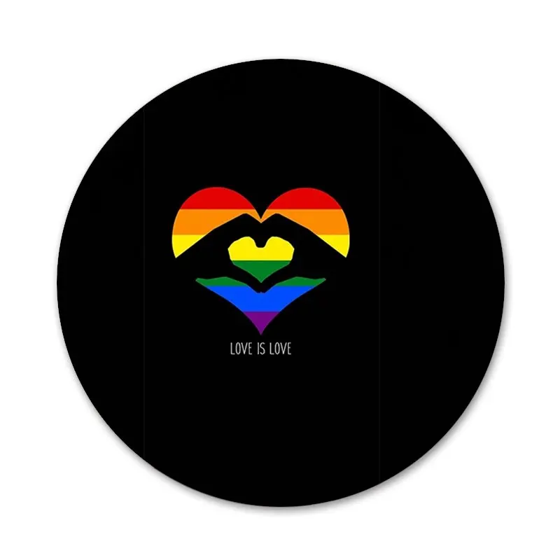 

58mm Love Is Love LGBT Rainbow Heart Icons Pins Badge Decoration Brooches Metal Badges For Backpack Decoration