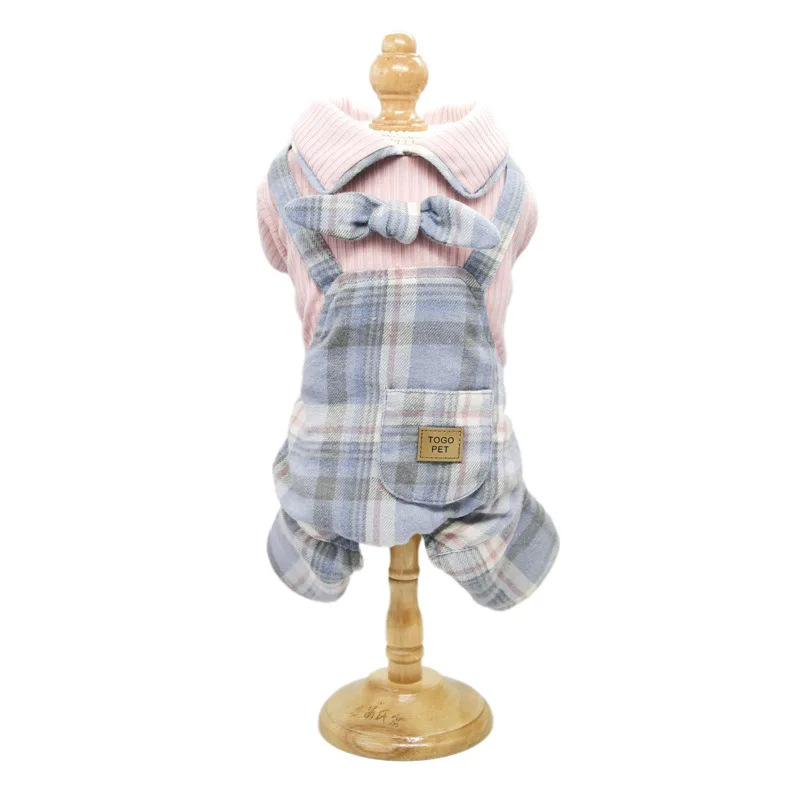Осенне зимняя одежда для французского бульдога клетчатая хлопковая