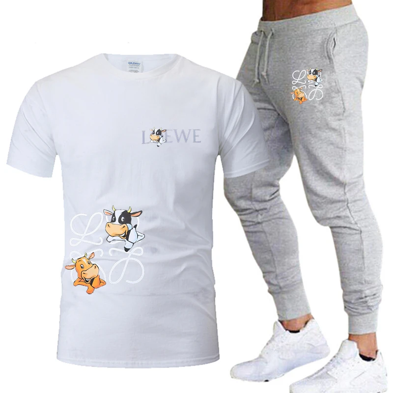 

New brand men's summer sportswear suit short-sleeved T-shirt and trousers casual wear 2021 pure cotton track and field basketbal