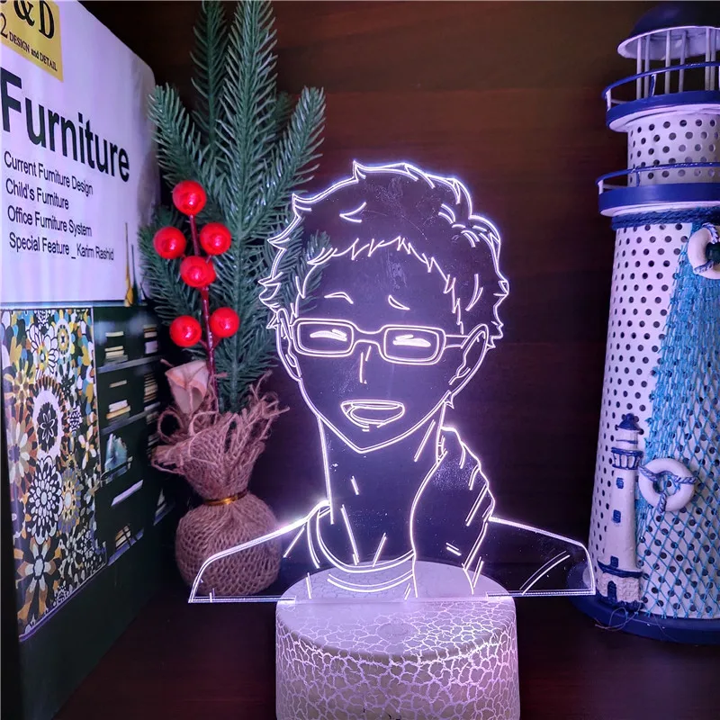 Haikyuu Kei Tsukishima светодиодный ночсветильник цветной аниме 3D иллюзия Лампа для