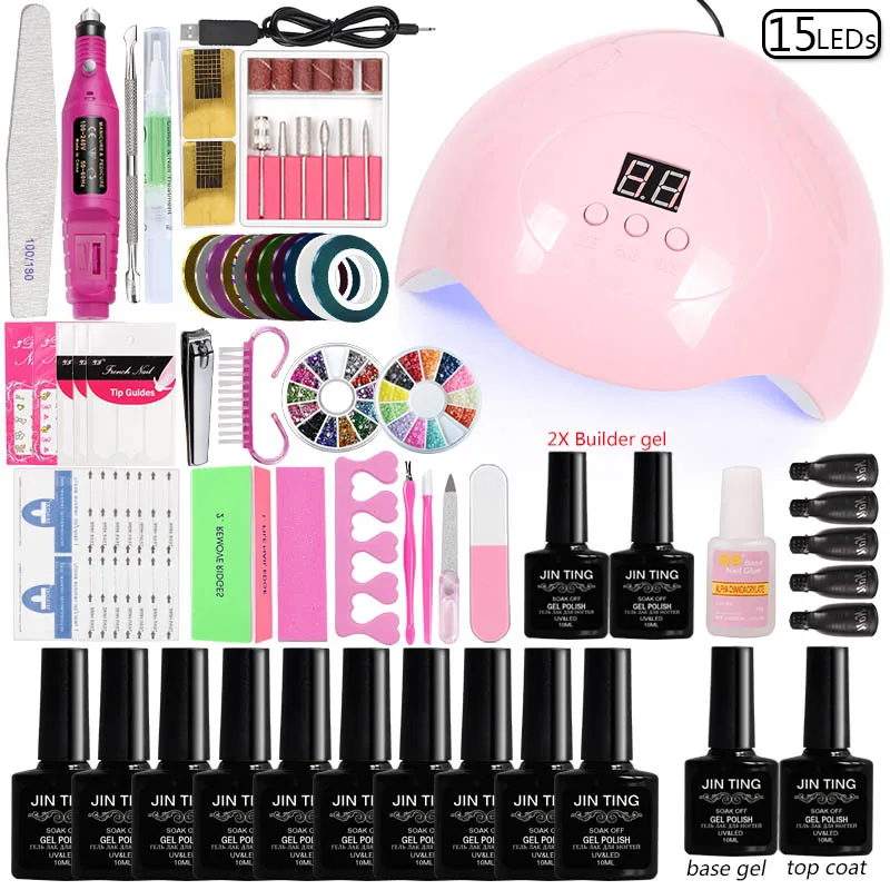45w gel set Маникюрный набор 36 Вт/48 Вт/80 Вт и Светодиодный УФ-лампа 10 шт. набор гель-лака для наращивания ногтей Наборы для дизайна ногтей Электрический Маникюрный станок набор ручек - Цвет: 45w gel set