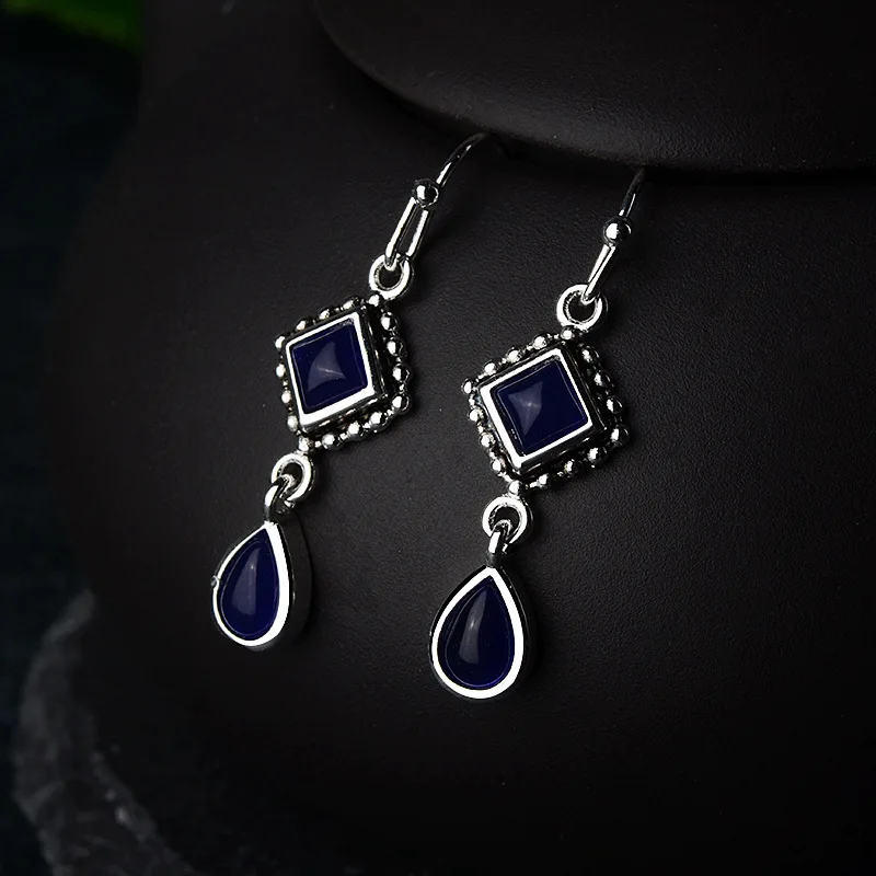 Квадратные висячие серьги длинные в форме груши капли воды драгоценные камни