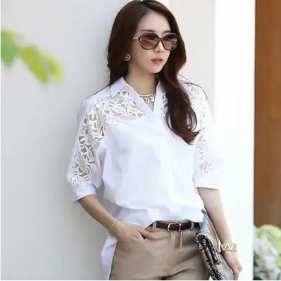 Модная новинка 2020 стильная Осенняя Женская Кружевная блуза из хлопка и льна