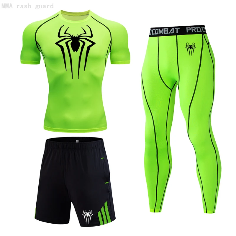 

Men's Running Tights T-shirt Workout Clothing Summer Quick-drying Short-sleeved Compression MMA Gym Leggings Tracksuit Men Suit