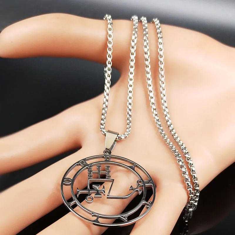Фото Ожерелье Sigil из нержавеющей стали серебряного цвета, ожерелье с подвесками Сатанинского знака, Сатанинского демона Соломона, N304103 №4