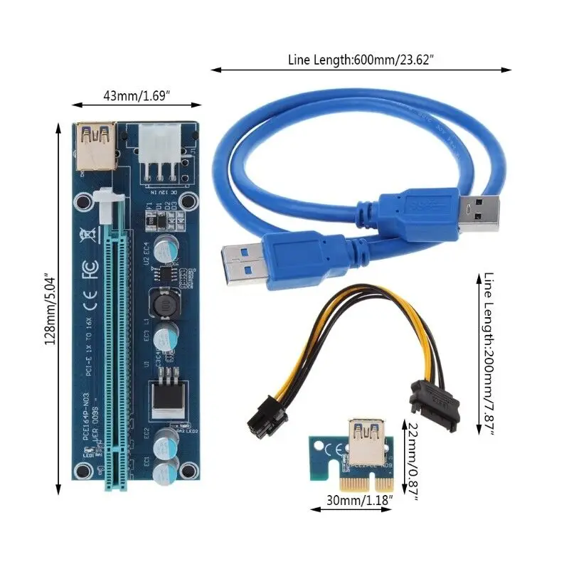 Ver009S Pci Express 6 Pin на Sata 1X 16X Usb 3 0 удлинитель адаптер Led Btc Mining | Компьютеры и офис