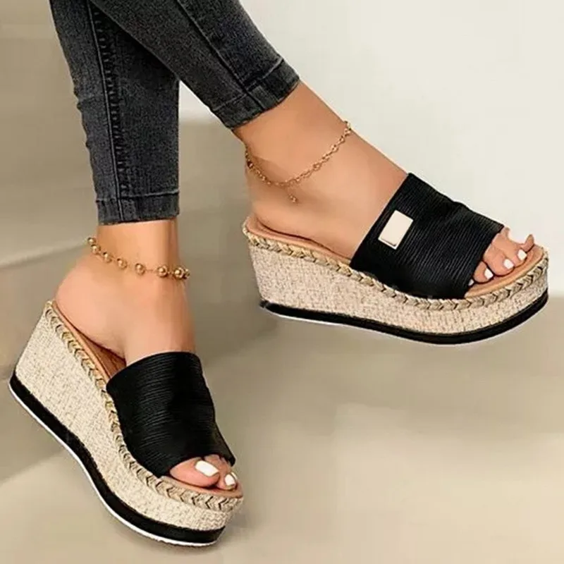 

SHUJIN Platform Wedges Slippers Women Sandals 2021 New Female Shoes Fashion Heeled Shoes Casual Summer Slides Slippers Women
