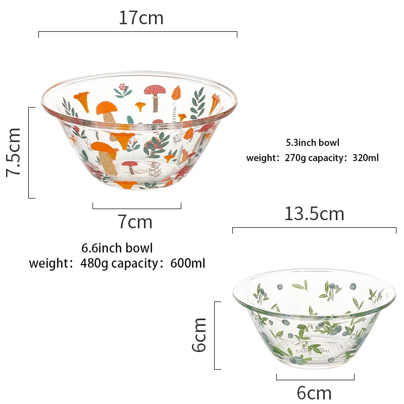 

320/600ml Tableware Flower Glass Bowl Transparent Kitchen Bowl For Salad Cereal Soup Microwave Oven Restaurant Noodle Bowls
