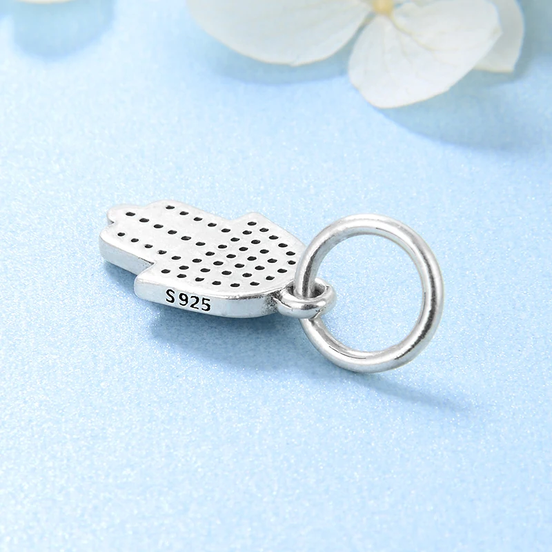 100% Аутентичные 925 Стерлинговое серебро подвеска Хамса шармы CZ бусины подходят