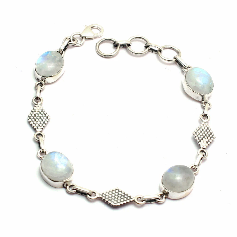 

Genuine Rainbow Moonstone Bracelet 925 Sterling Silver, Women Fine Jewelry Gift, 2SBR0176