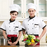 summer man short sleeve chef uniforms kitchen restaurant cook jacket double breasted bakery apron cap work clothes cooking
