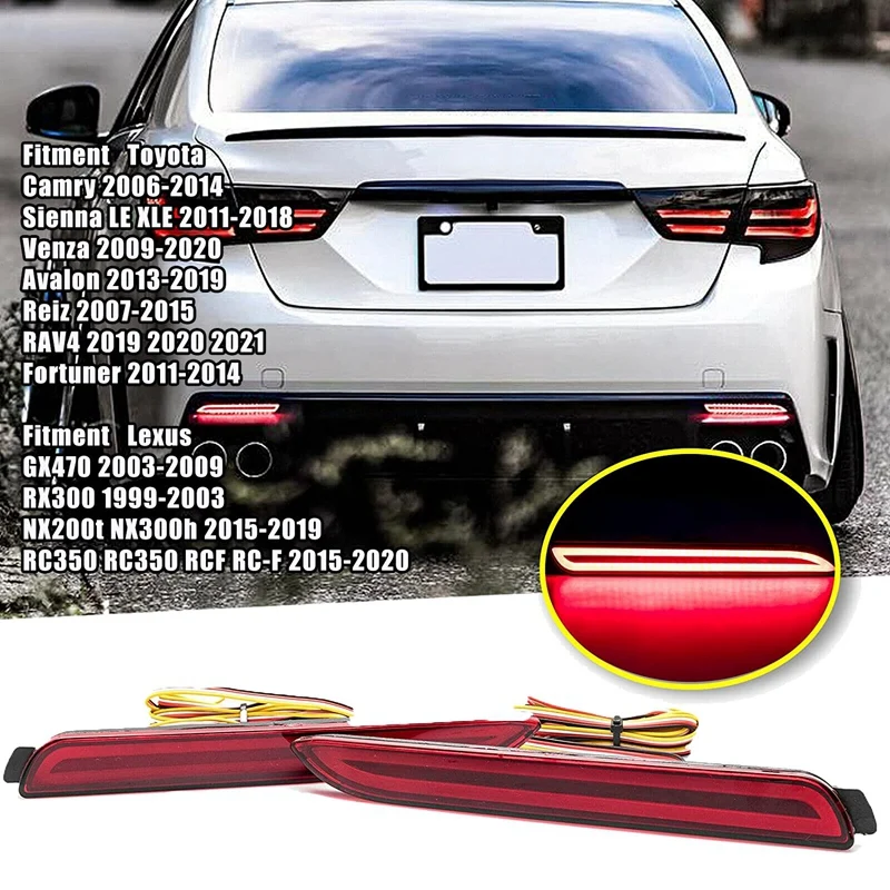 

For Toyota Camry Sienna Avalon RAV4 Wish Fortuner LED Rear Bumper Fog Light Turn Signal Tail Brake Light Reflector Lamp