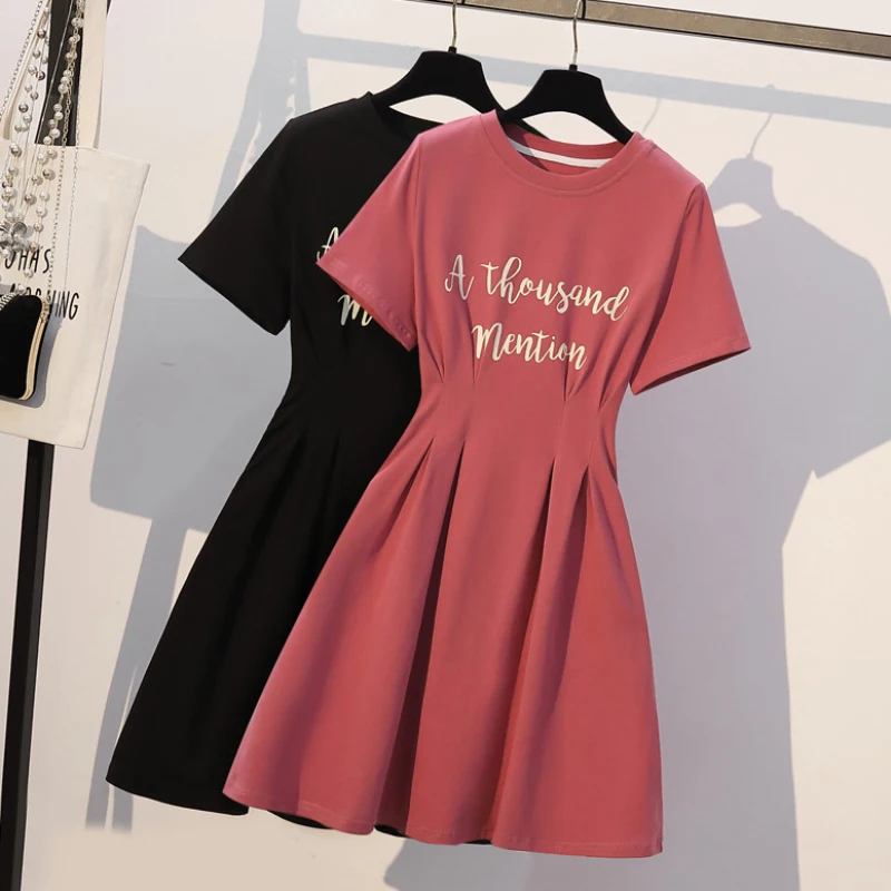 

Zoki Sweet Women Mini Dree Fashion Letter Print Summer Cute Pink Korean Dress Casual Tunic O Neck Loose A Line Female Dress