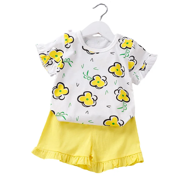 Хлопковые летние комплекты для девочек футболка с короткими рукавами и шорты в