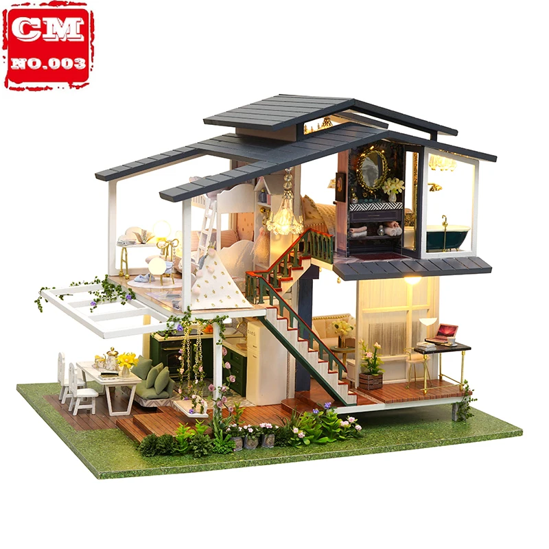 

Dollhouse Wooden Doll Houses Miniature Doll House Furniture Kit Casa Music Led Toys for Children Birthday Gift A81