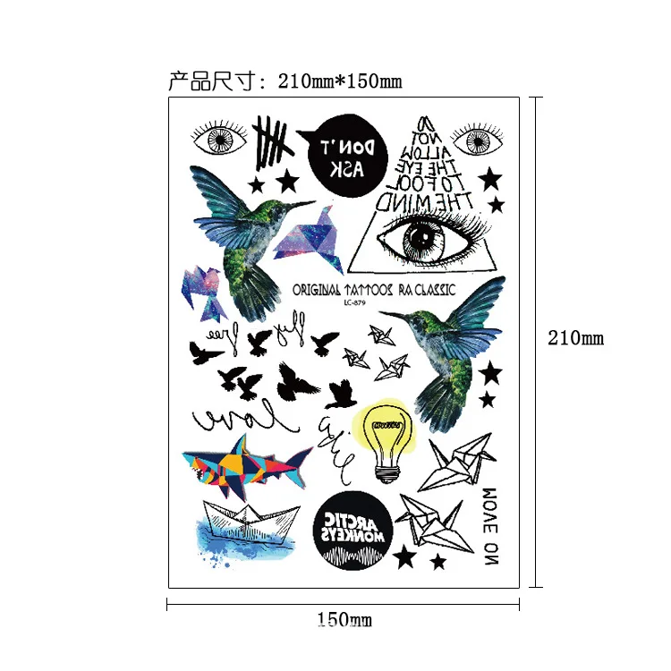 YuBeauty Birds Feather Animal Totem Temporary Tattoos LC-Series