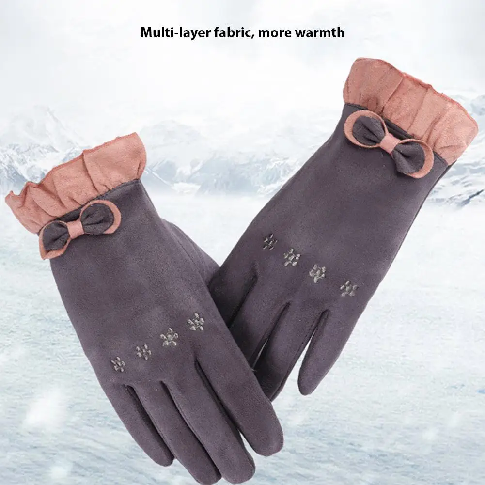 Женские перчатки для вождения Mounchain однотонные теплые женские с бантом