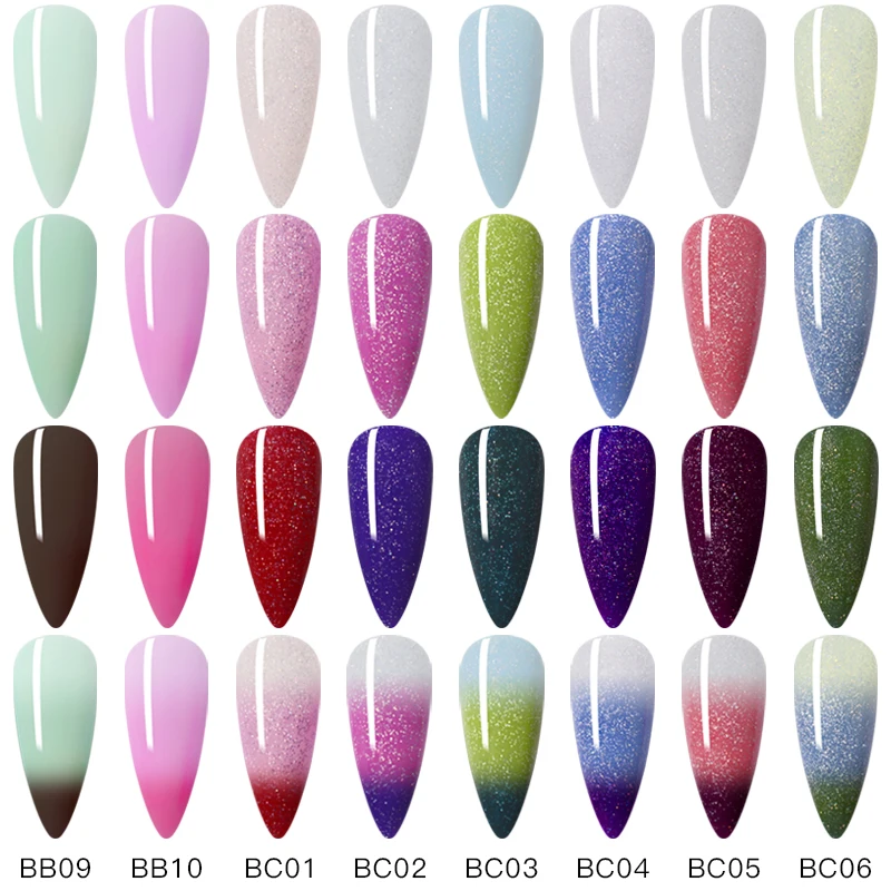 Тепловой Гель лак для ногтей FOUR LILY изменяющий цвет голографический с блестками