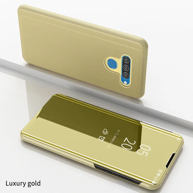 K50 флип-зеркальный корпус для LG K50 чехол умный магнетизм прозрачный чехол-подставка с окошками задняя крышка для телефона чехол для LG K 50 50k чехол Coque - Цвет: Золотой