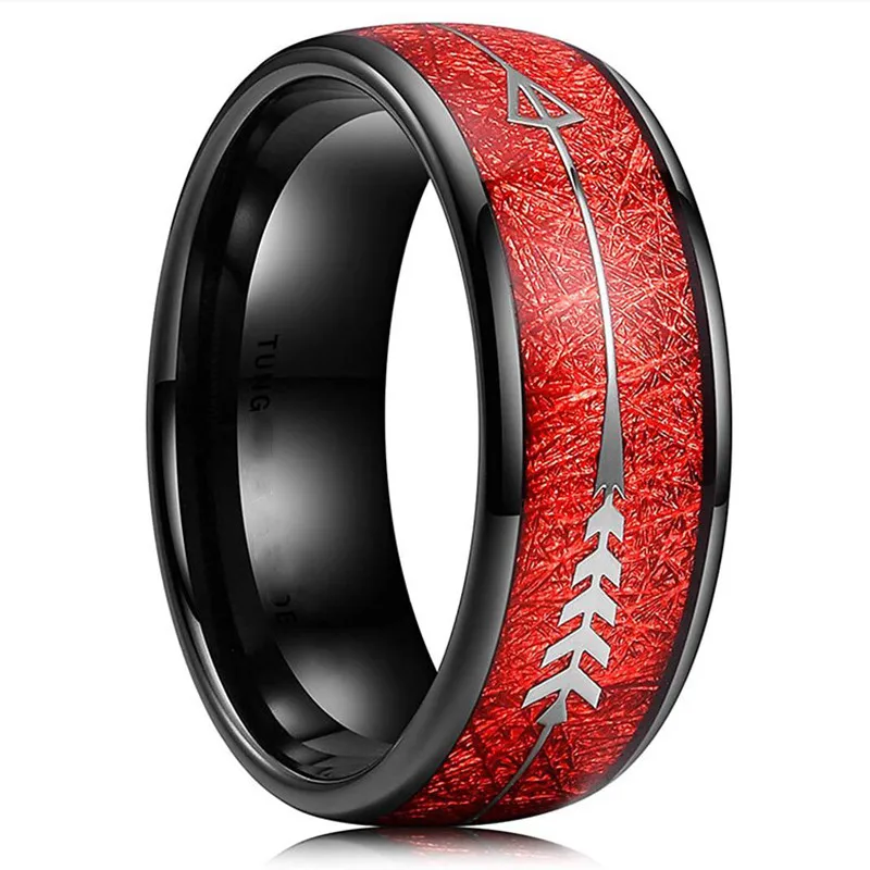 

FDLK Vintage 8mm Stainless Steel Ring Inlay Red Blue Meteorite Silver Color Arrow Wedding Band for Men’s Jewelry Gifts