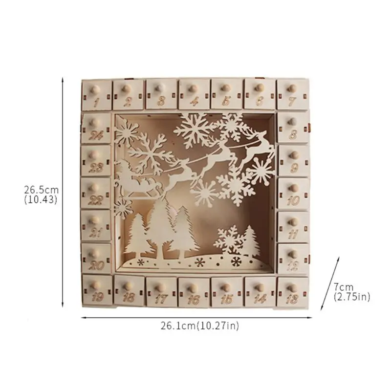 

Christmas Tree Wooden Advent Calendar Countdown Decoration 24 Drawers with LED Light Ornament