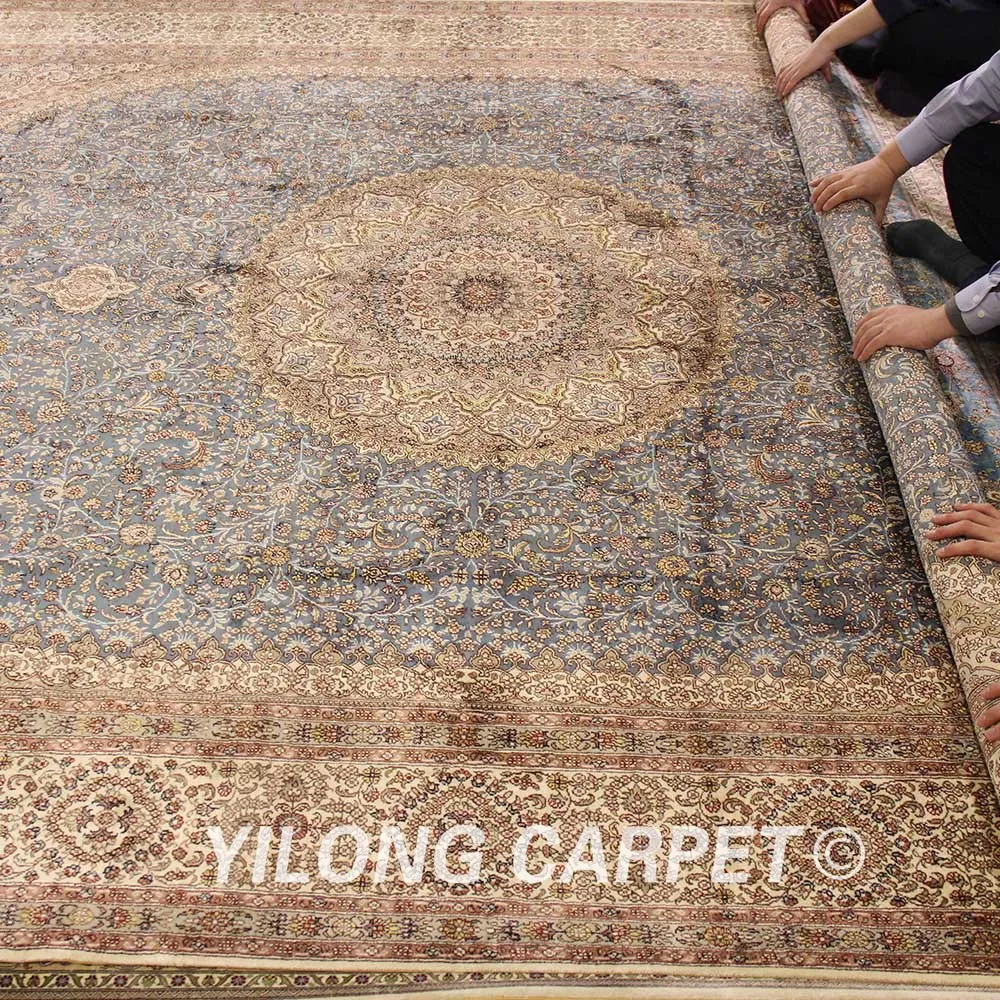 YILONG 9 'x 12' Классический шелковый коврик в персидском стиле синий Медальон