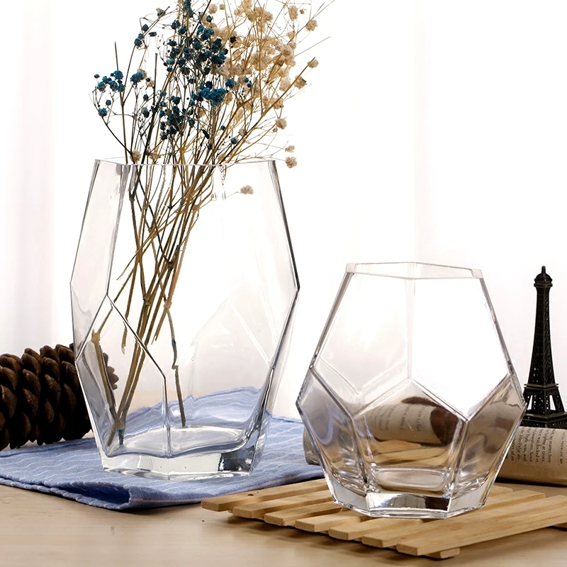Прозрачная стеклянная ваза с кубиками льда для цветов Геометрическая кувшин