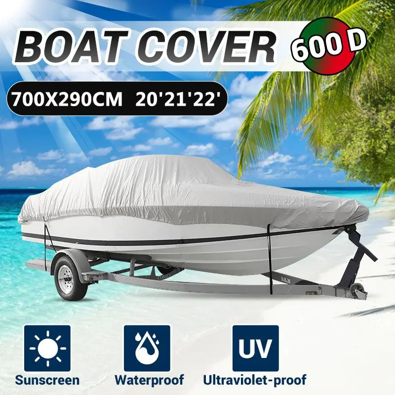 

600D Waterproof Boat Cover 20-22ft Anti UV Dustproof Fishing Ski Runboat Heavy Duty V-Hull Marine Cover Oxford Cloth Protector