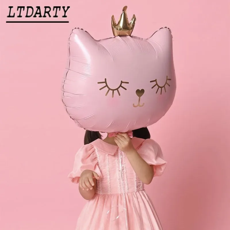Новинка воздушный шар из алюминиевой фольги с черной и розовой короной котом для