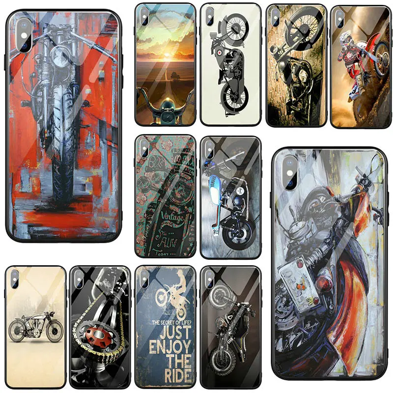 Ретро Мото Кросс Мотоцикл Спорт закаленное стекло мобильного телефона чехлы для