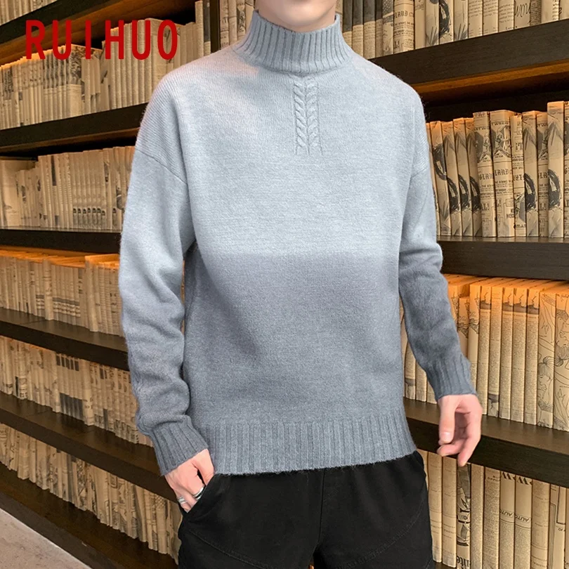 

RUIHUO Gradient Turtleneck Men Pullover Turtle Neck Mens Clothes Wool Men Sweater Knitted M-3XL 2021 Spring New Arrival