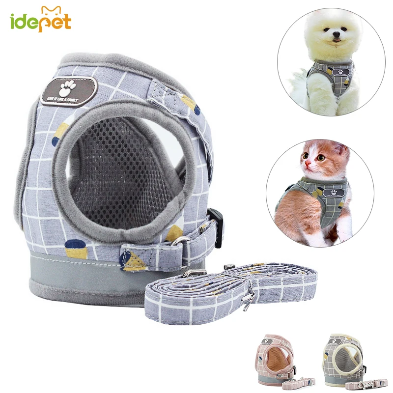 Шлейка с поводком для собак и кошек регулируемая дышащая в клетку | Дом сад