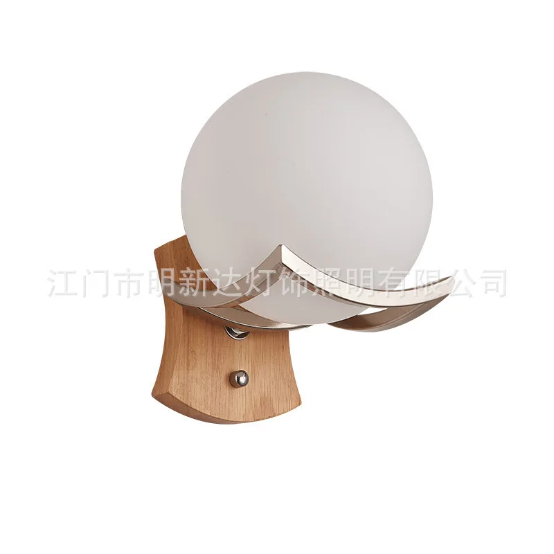 

Scandinavian Nordic Wall Wood Light Glass Lampshade Corridor Balcony Bedside LED Side Wall Lamps Interior for Home Decor