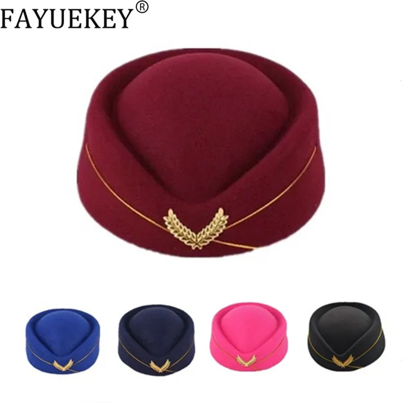 

Women Beret Hat Felt Air Hostesses Party Cosplay Cap navy pilot Airline Stewardess Role Play Dress Up Hat Uniform Costumes prop