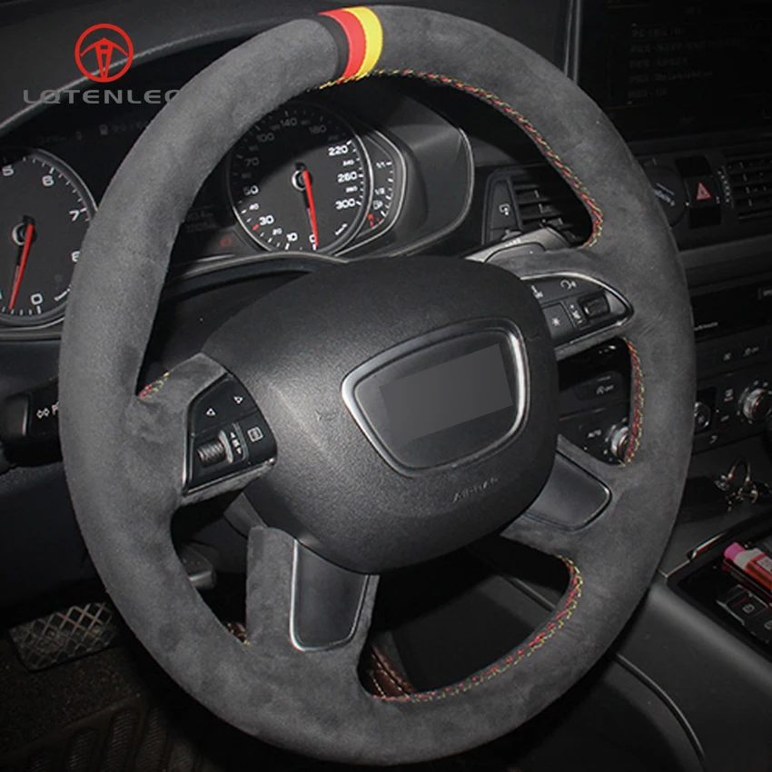 

LQTENLEO High Quality Suede DIY Car Steering Wheel Cover for Audi A6 (C7) 2012-2016 Q3 2013-2017 Q5 2013-2017 Q7 2012-2015
