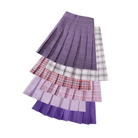purple plaid women skirts high waist a line woman pleated skirt cute kawaii ladies girls dance skirt summer female mini skirts