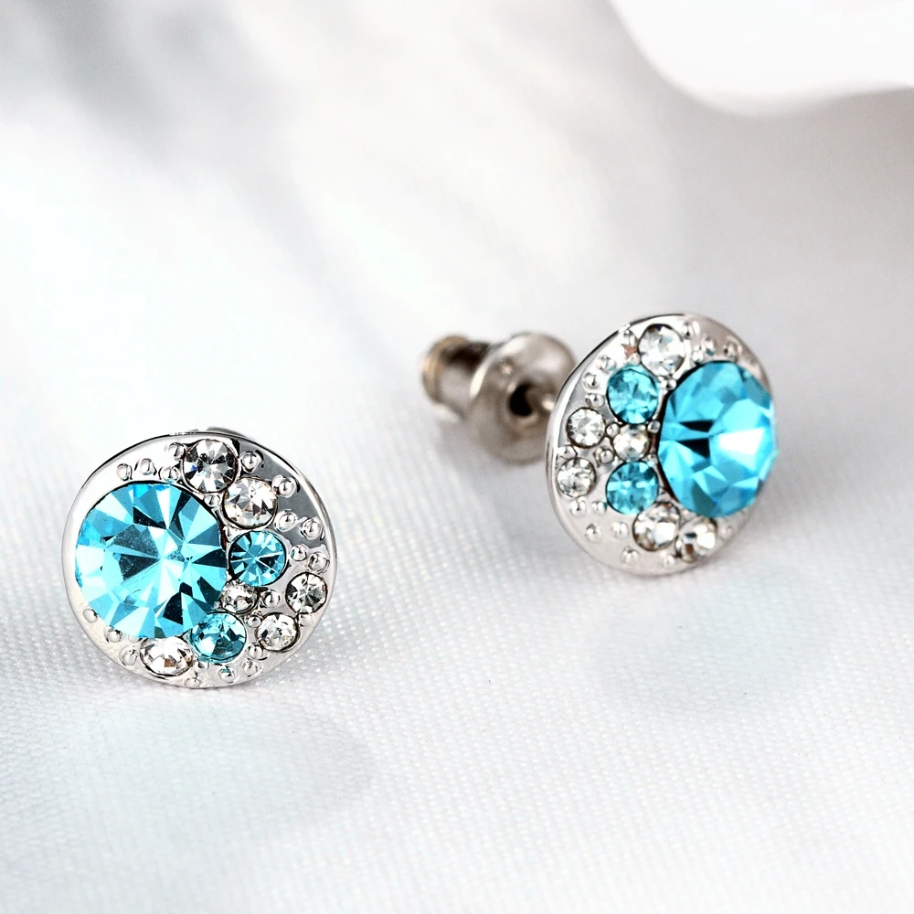 

LEKANI Round Stud Earrings Shine Czech Drill Rose Gold And White Earring For Women Anniversary Fashion Jewelry New Listing