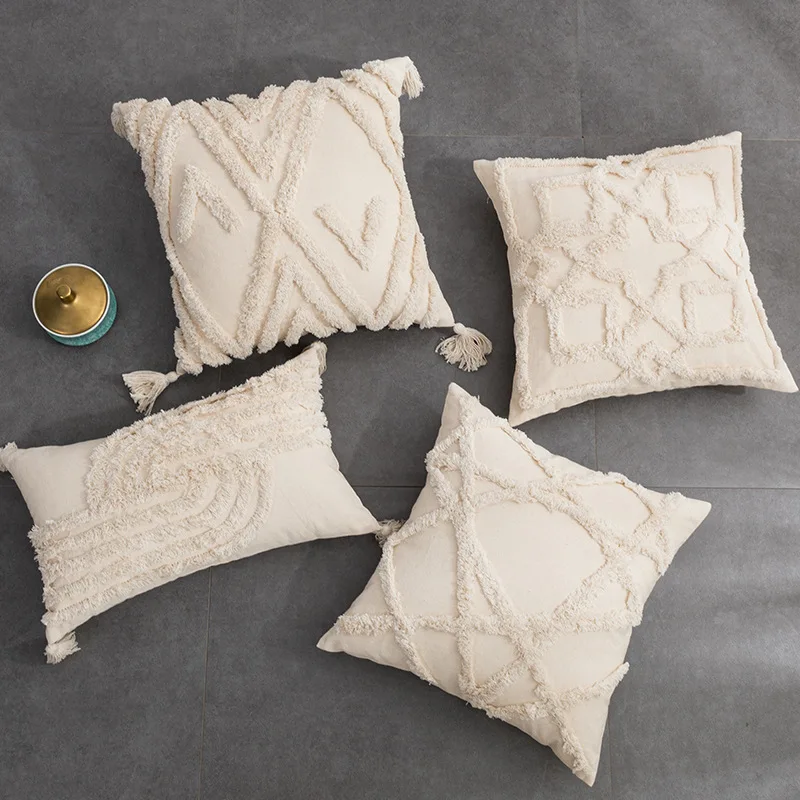 

Bohemian Moroccan cotton tufted embroidered pillowcase sofa cushion tassel cushion cover